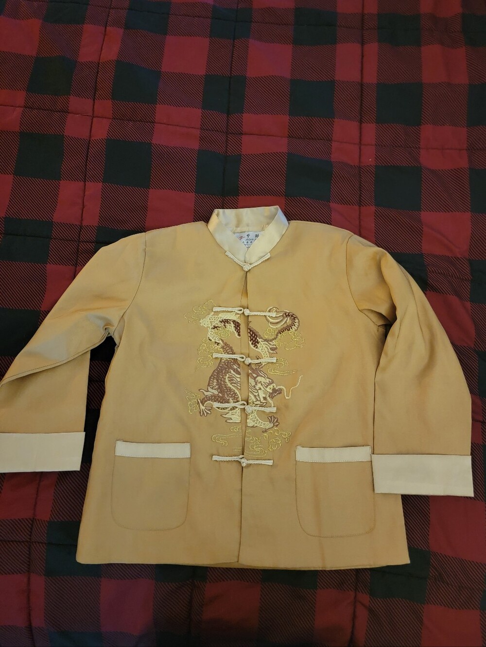 Vintage Meng Qu Traditional Chinesr Tang Suit Jacket Yellow Dragon Embroidered